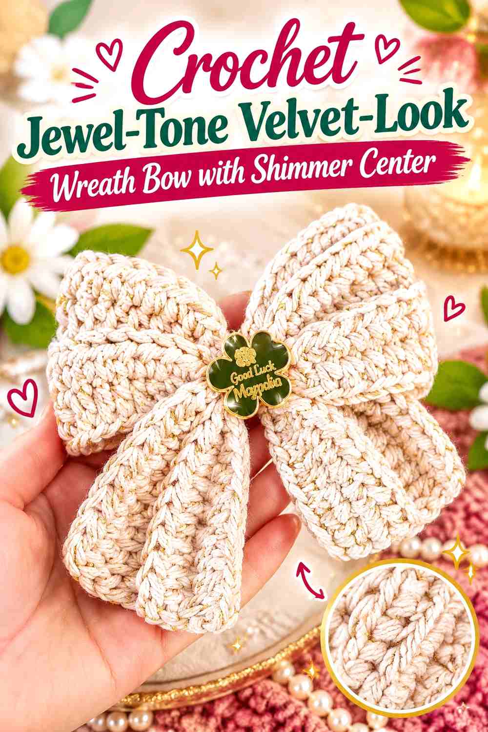 9. Crochet Jewel-Tone Velvet-Look Wreath Bow with Shimmer Center