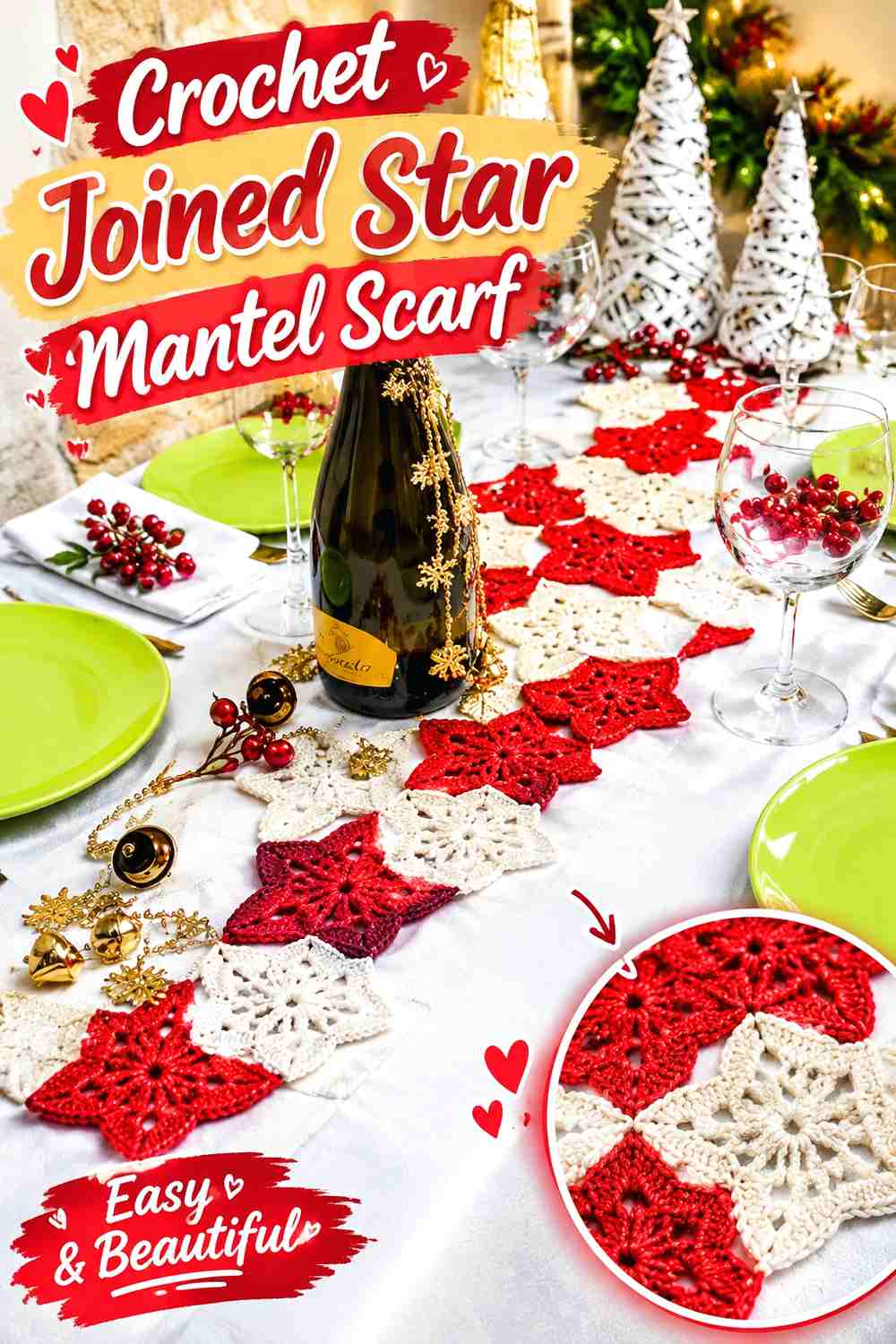 3. Crochet Joined Star Mantel Scarf