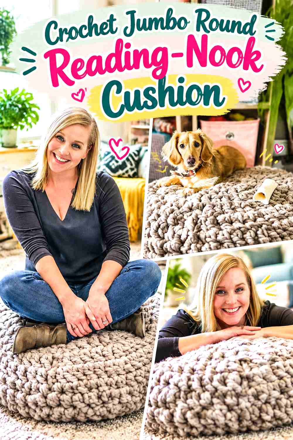 2. Crochet Jumbo Round Reading-Nook Cushion