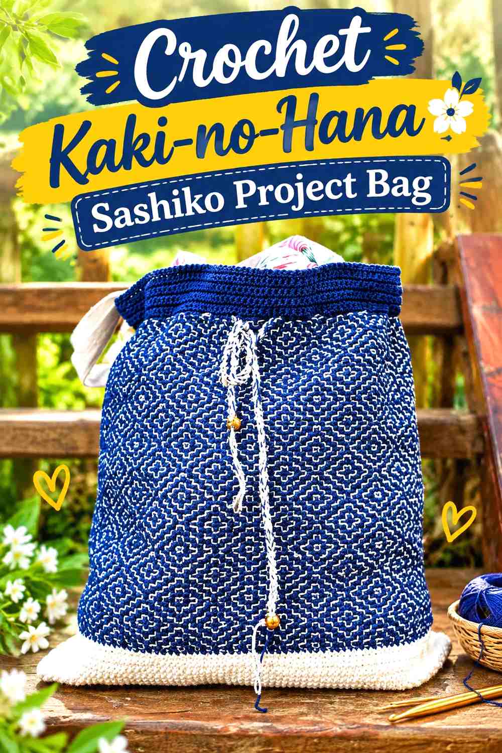 1. Crochet Kaki-no-Hana Sashiko Project Bag