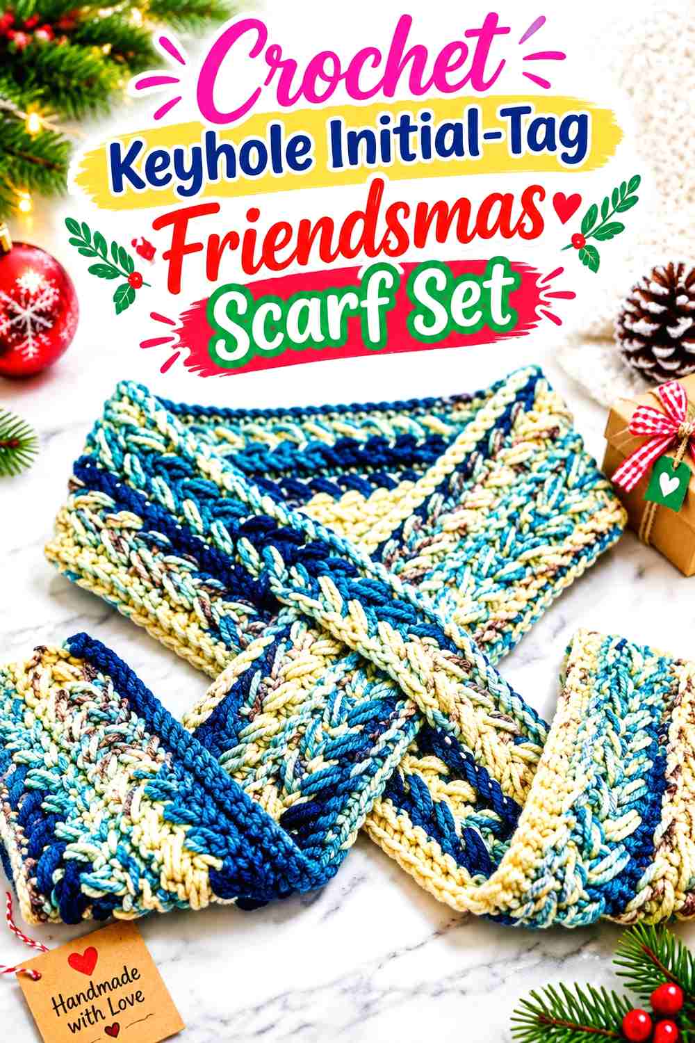 19. Crochet Keyhole Initial-Tag Friendsmas Scarf Set