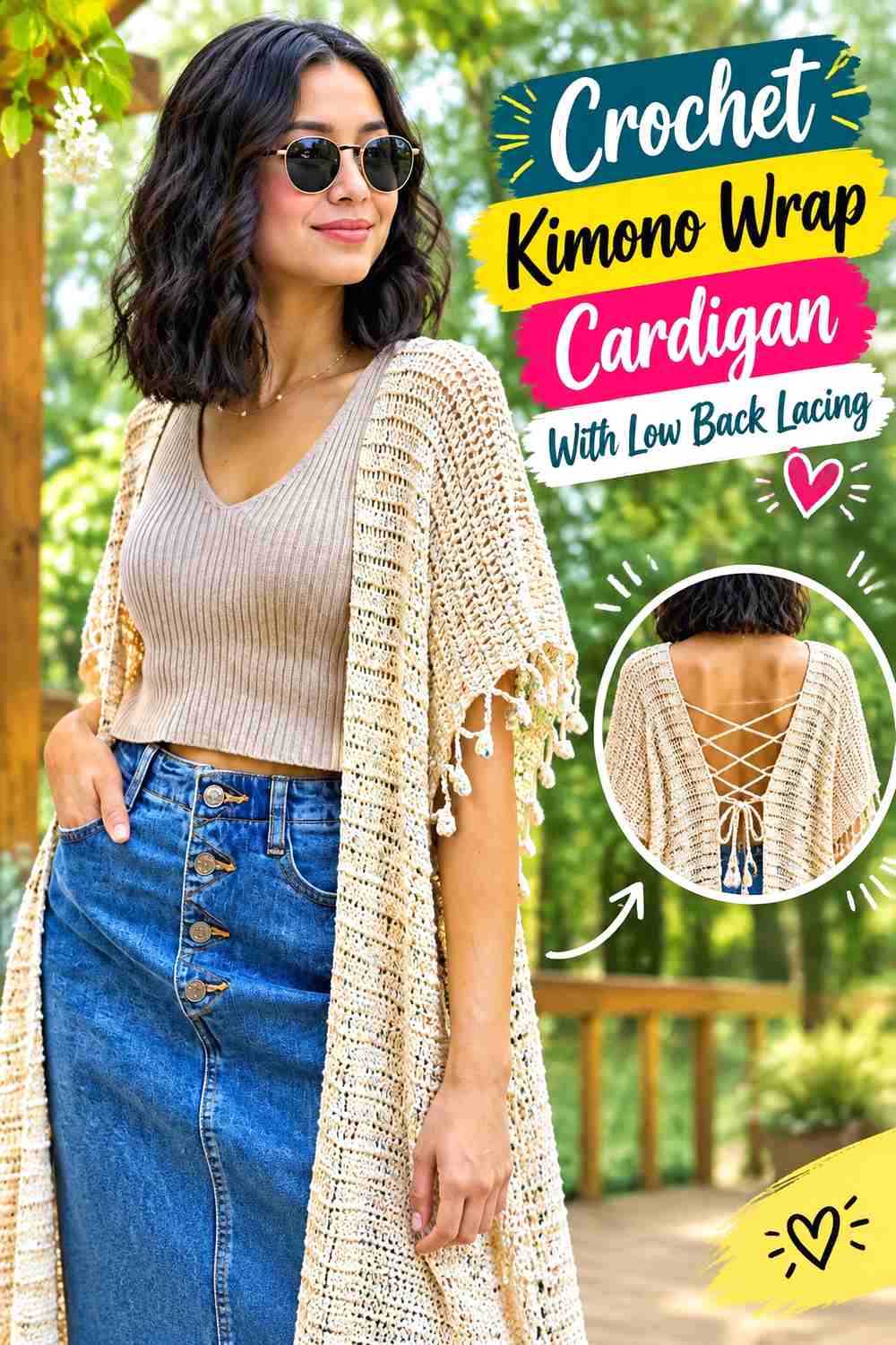 4. Crochet Kimono Wrap Cardigan With Low Back Lacing