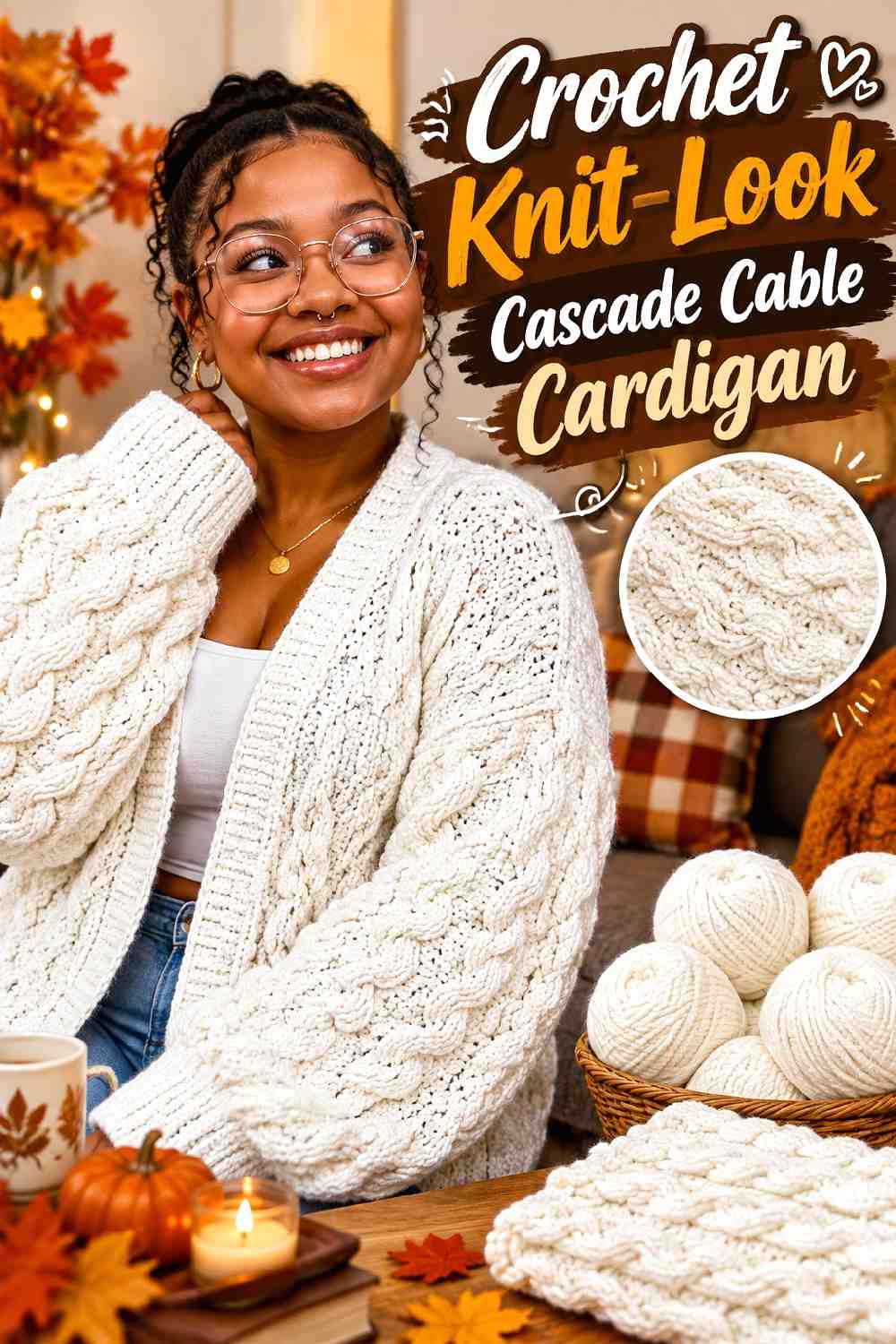 11. Crochet Knit Look Cascade Cable Cardigan