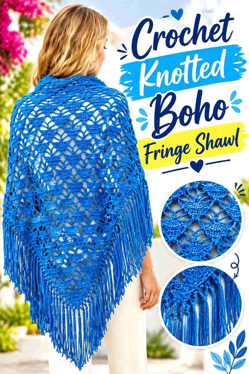 3. Crochet Knotted Boho Fringe Shawl