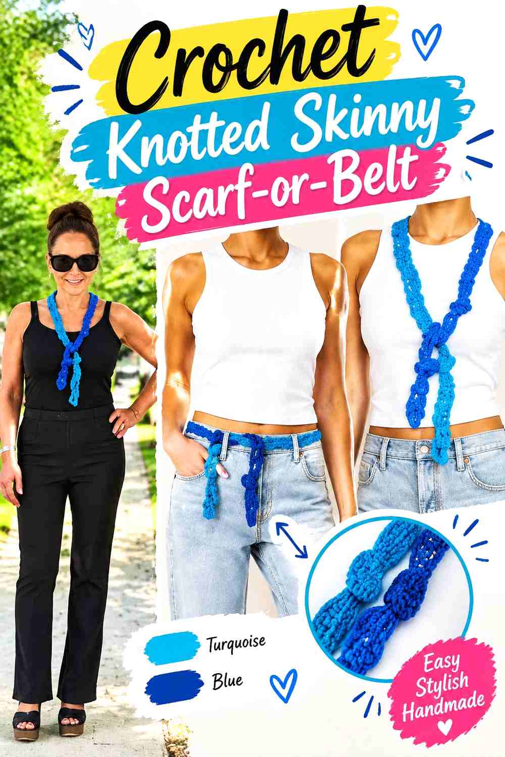 12. Crochet Knotted Skinny Scarf Or Belt