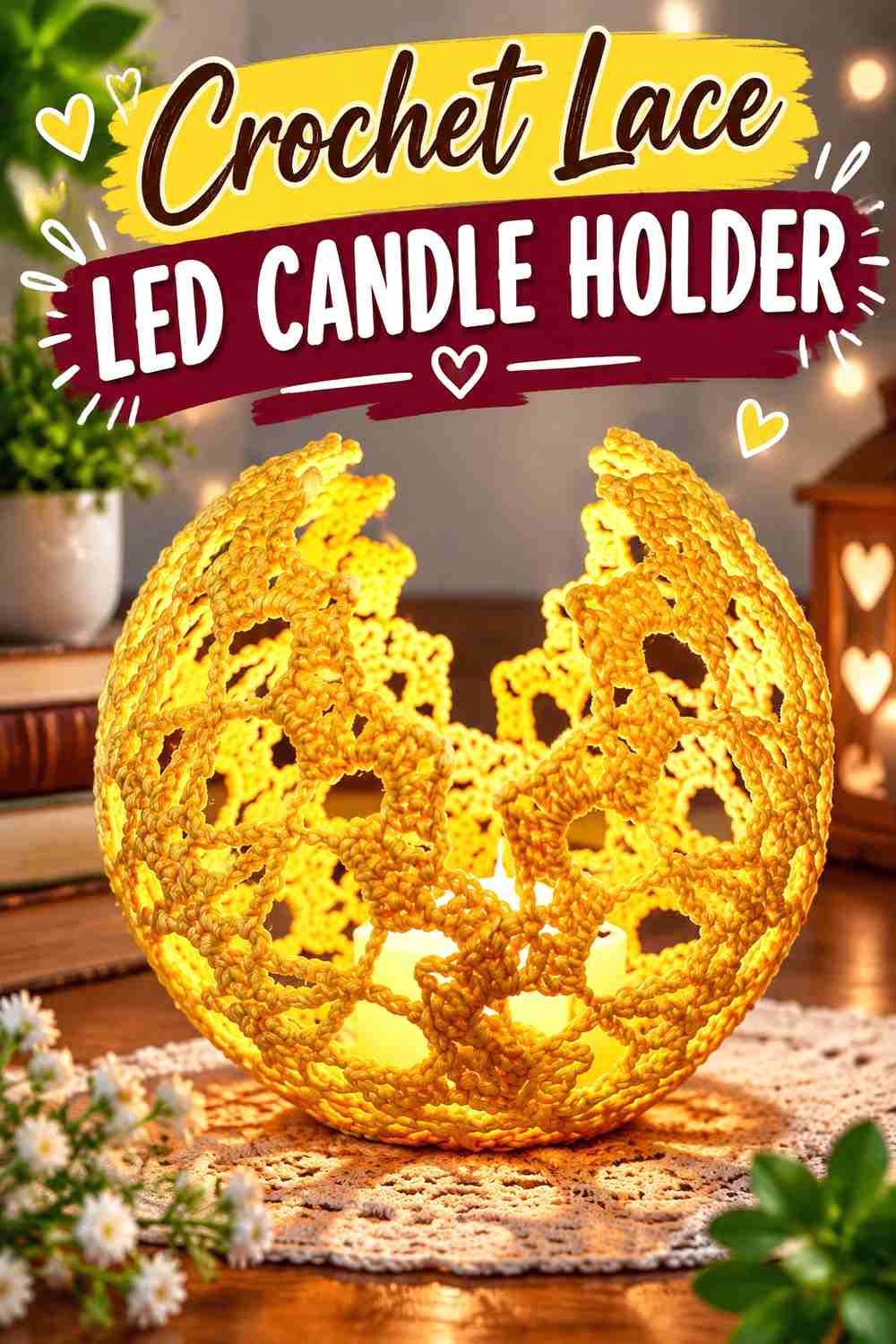 13. Crochet Lace LED Candle Holder