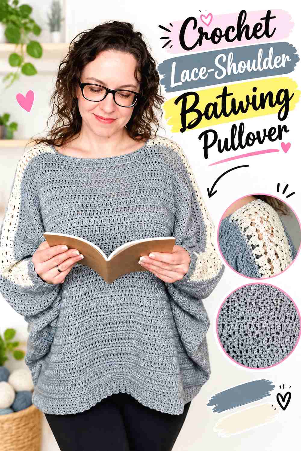 4. Crochet Lace-Shoulder Batwing Pullover