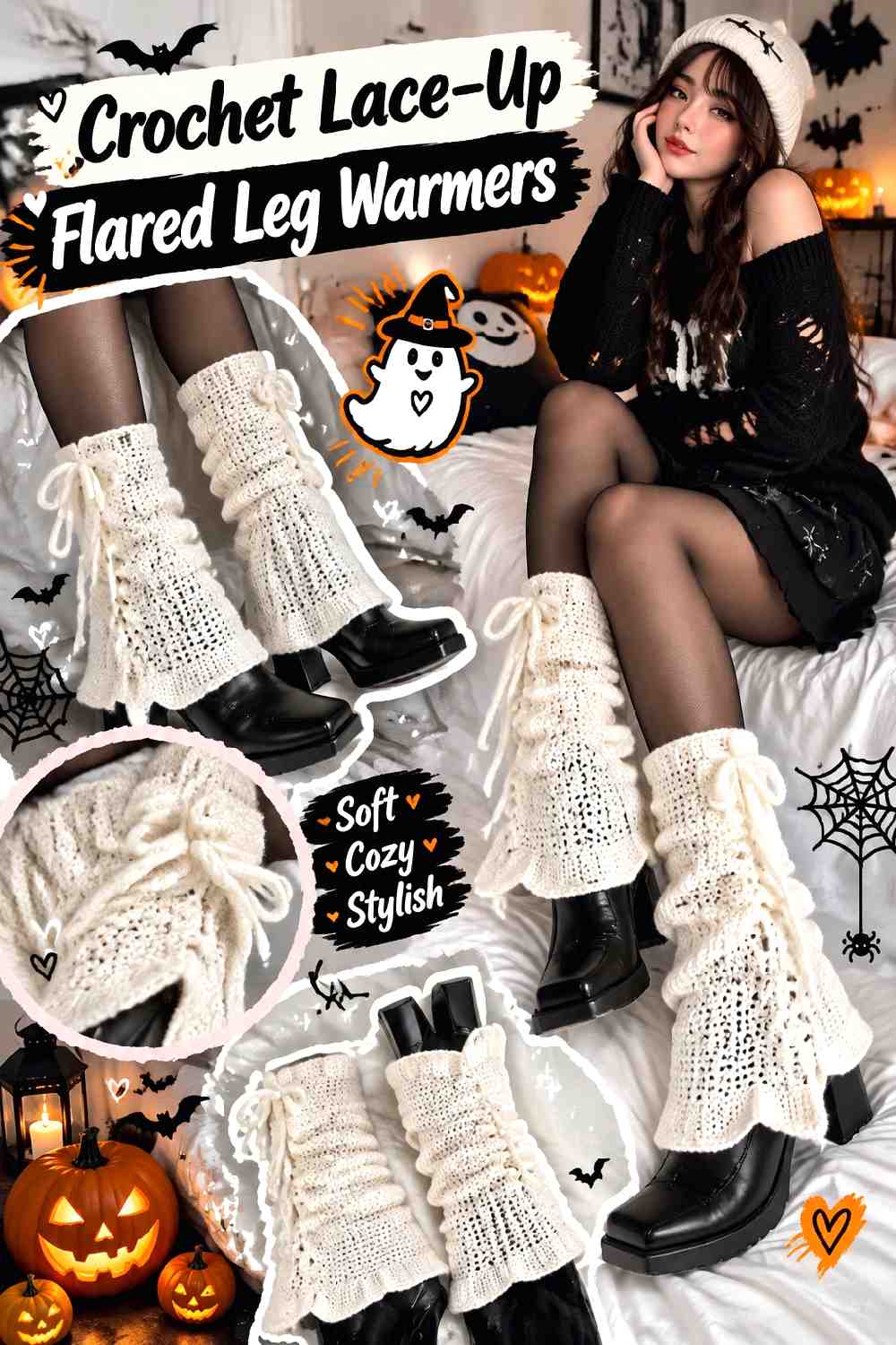 15. Crochet Lace Up Flared Leg Warmers