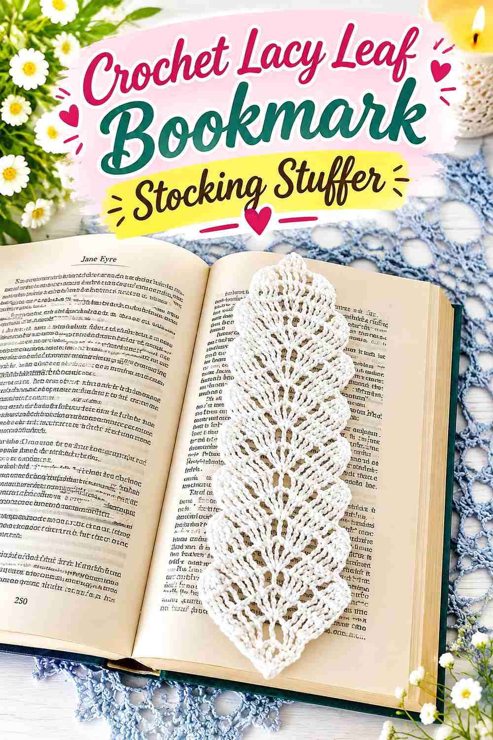 4. Crochet Lacy Leaf Bookmark Stocking Stuffer