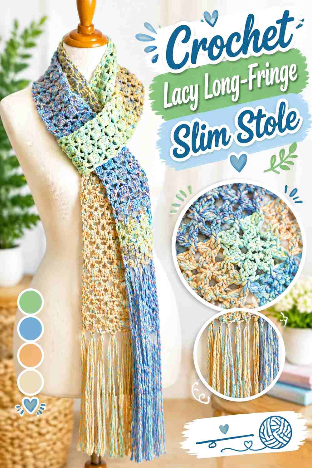 13. Crochet Lacy Long Fringe Slim Stole