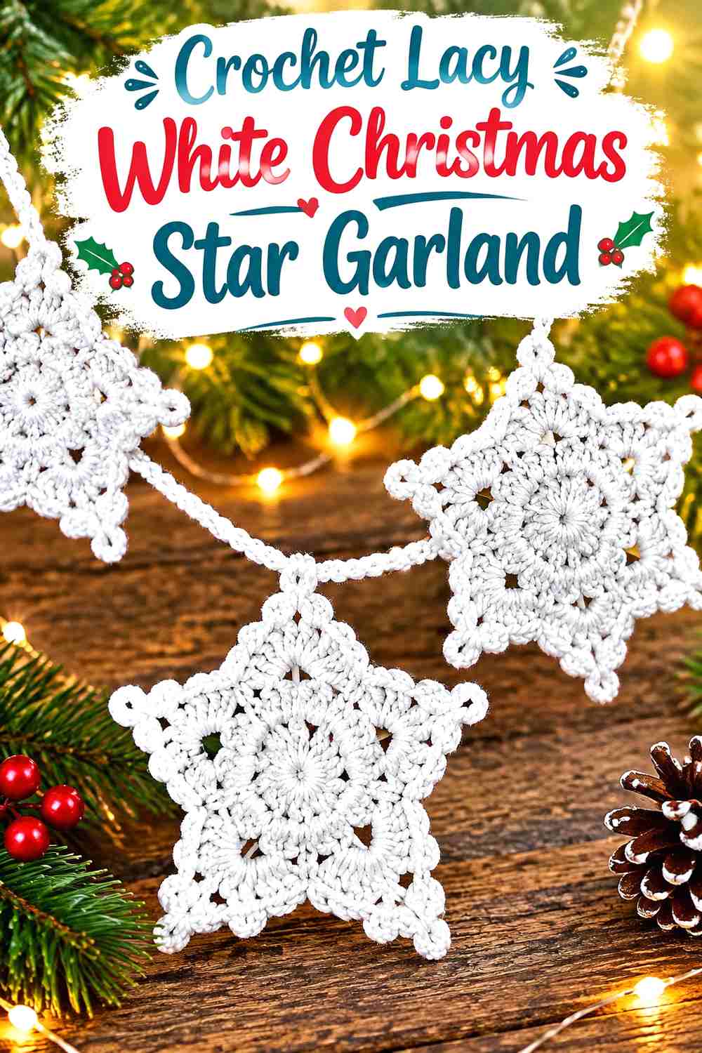 5. Crochet Lacy White Christmas Star Garland