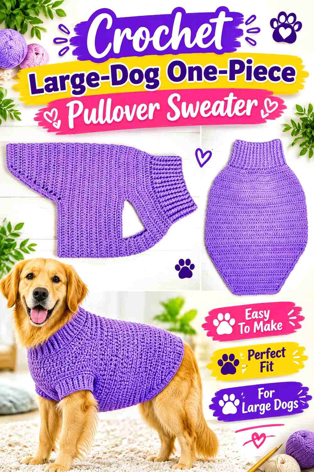 6. Crochet Large-Dog One-Piece Pullover Sweater