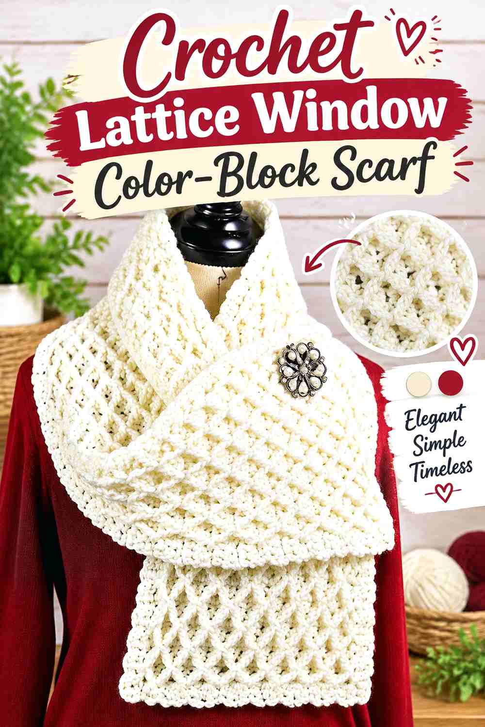 13. Crochet Lattice Window Color-Block Scarf