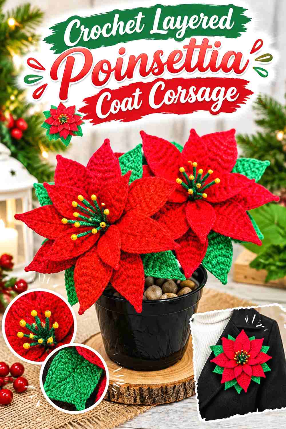 2. Crochet Layered Poinsettia Coat Corsage