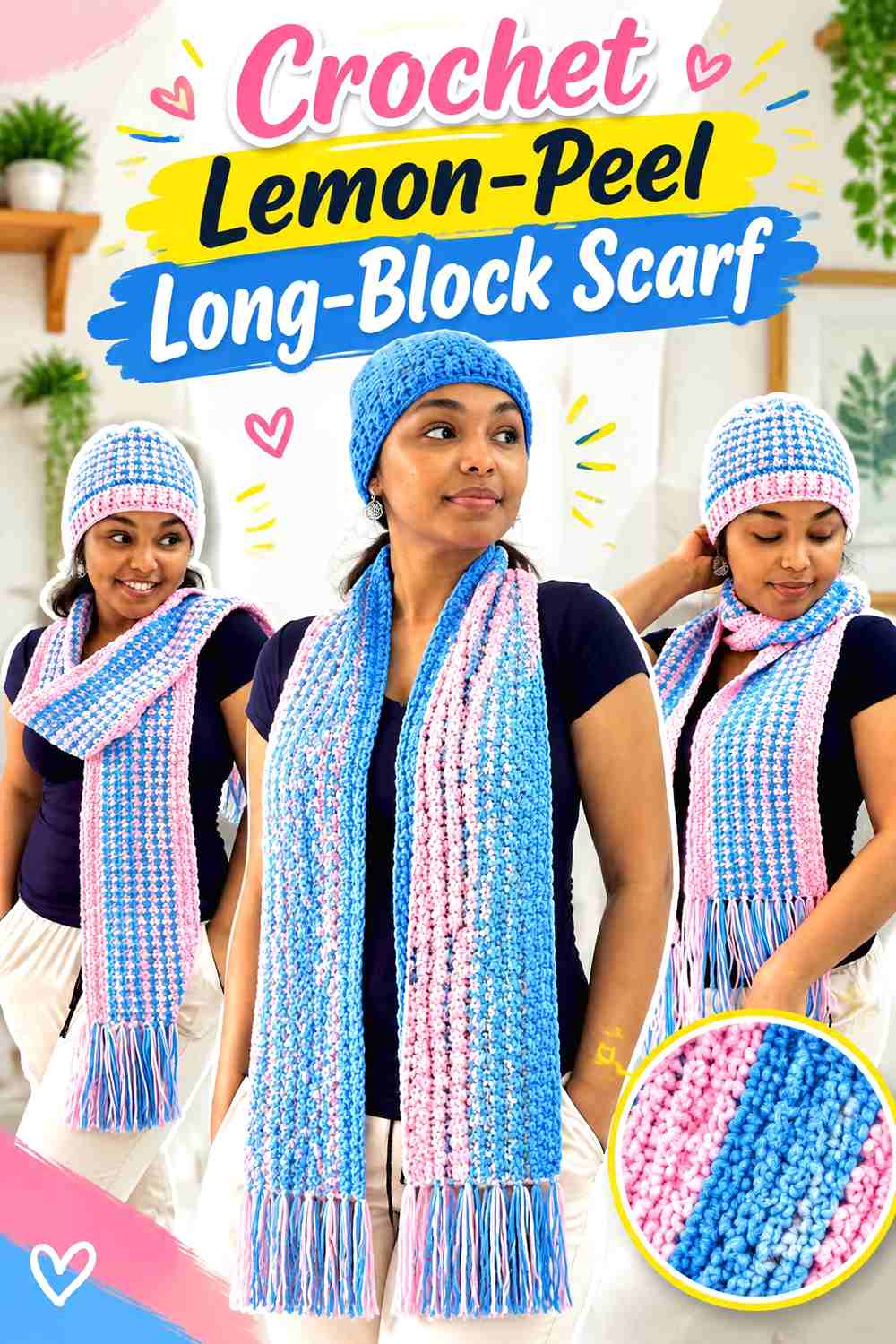 16. Crochet Lemon-Peel Long-Block Scarf