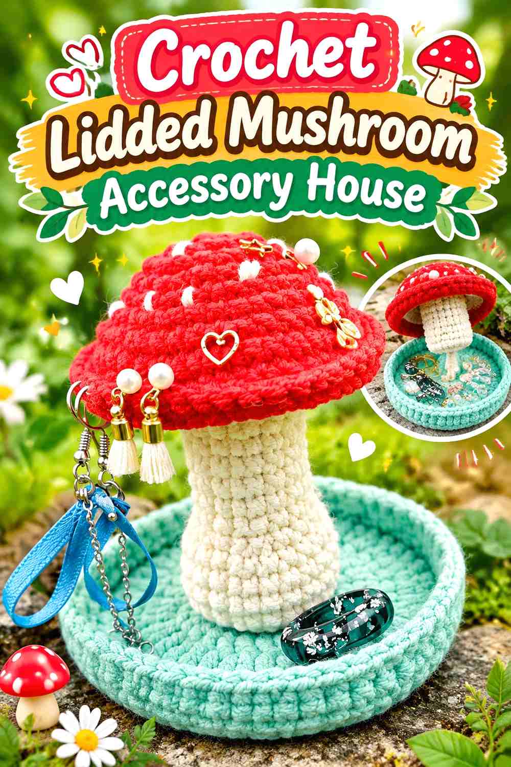 6. Crochet Lidded Mushroom Accessory House