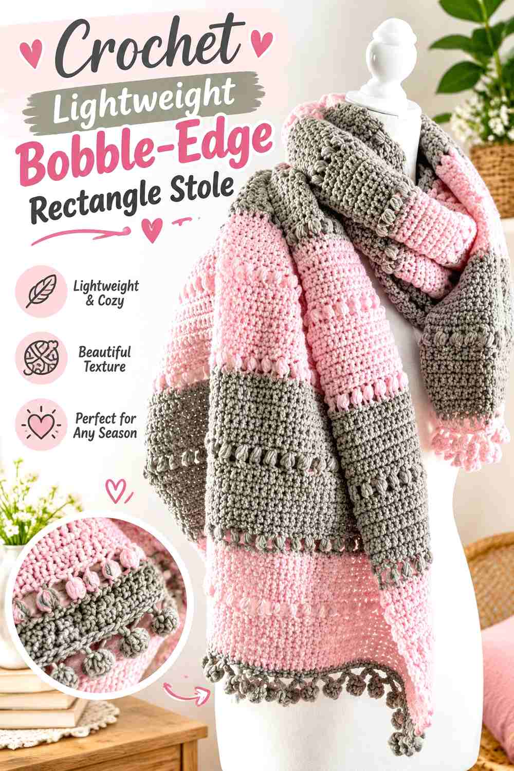 8. Crochet Lightweight Bobble Edge Rectangle Stole