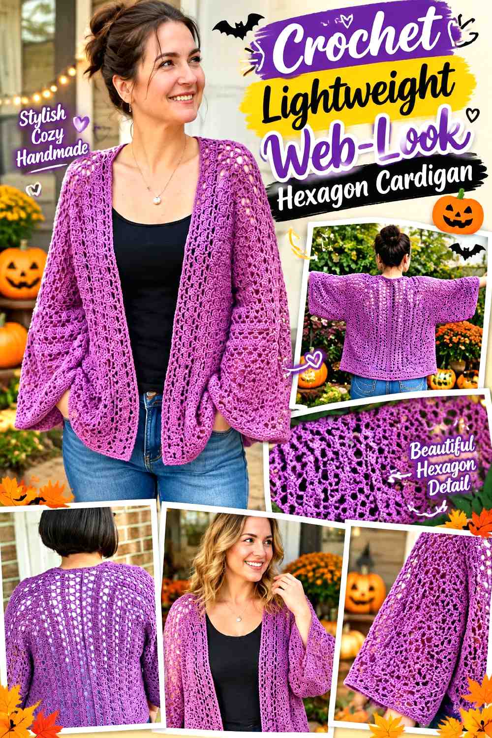 Crochet Lightweight Web Look Hexagon Cardigan