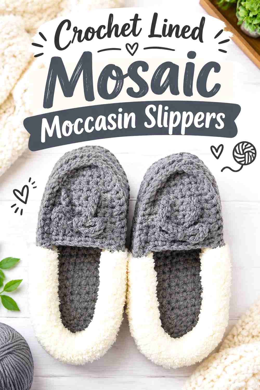 11. Crochet Lined Mosaic Moccasin Slippers