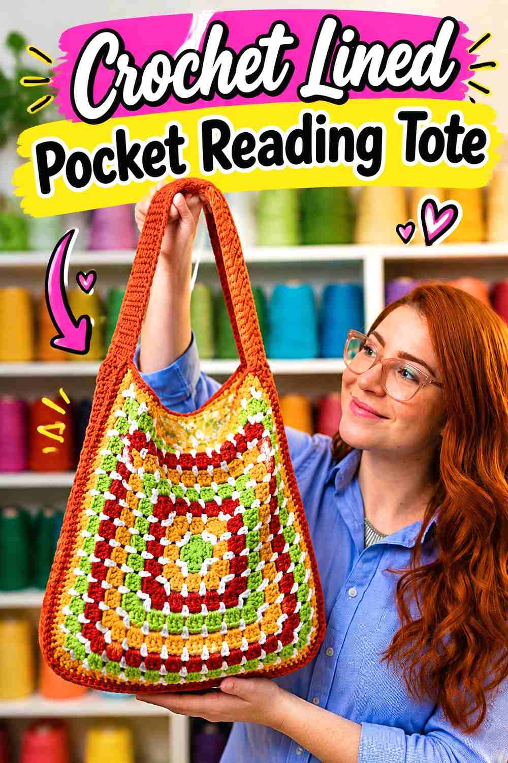 14. Crochet Lined Pocket Reading Tote