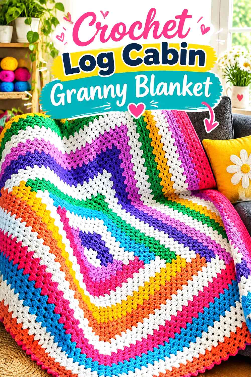 4. Crochet Log Cabin Granny Blanket
