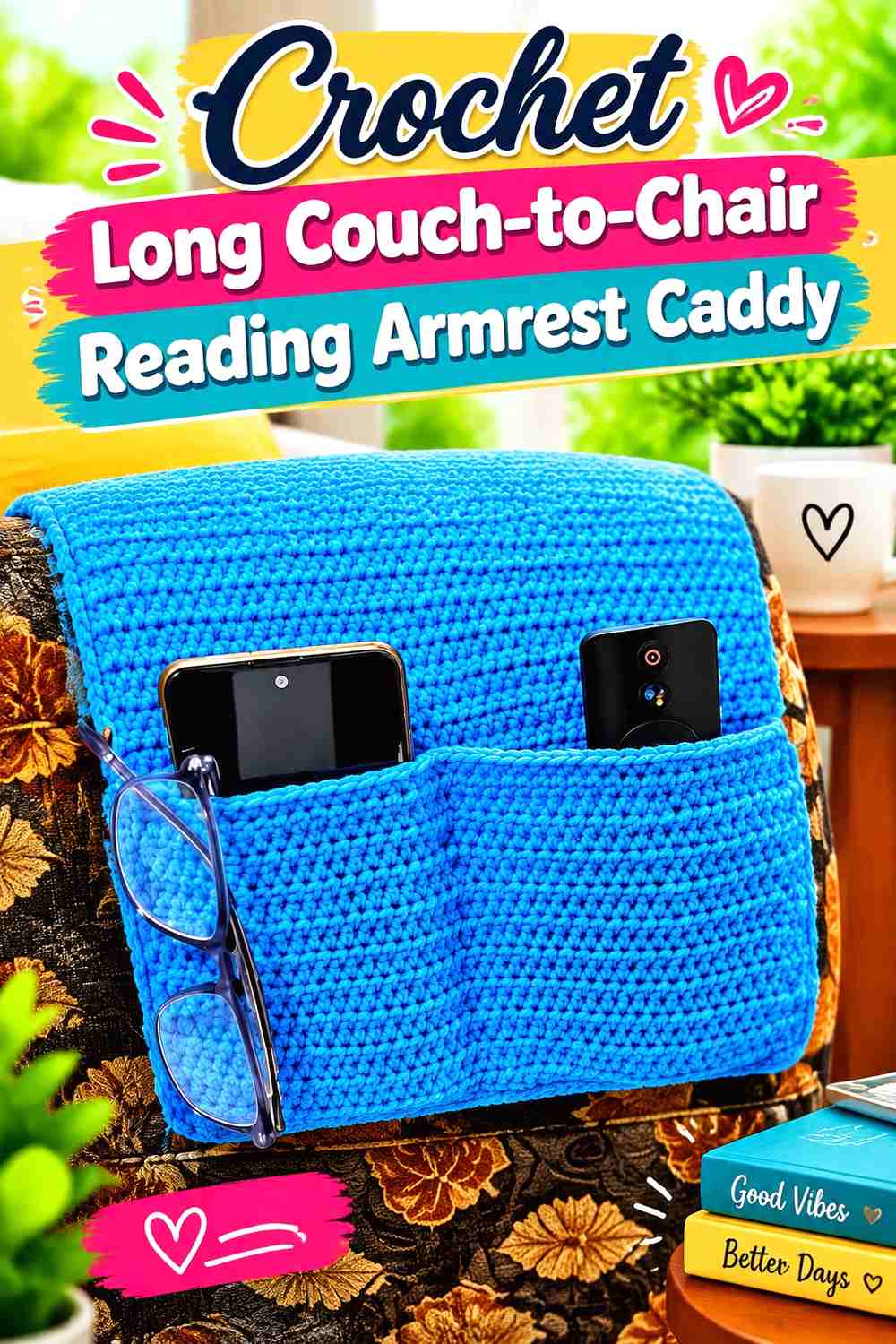 13. Crochet Long Couch-to-Chair Reading Armrest Caddy