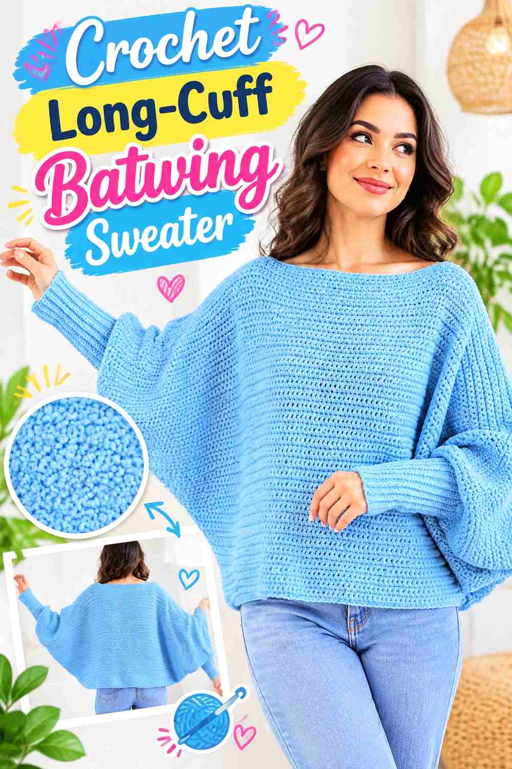 7. Crochet Long-Cuff Batwing Sweater