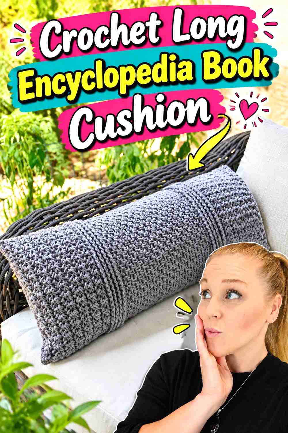 10. Crochet Long Encyclopedia Book Cushion