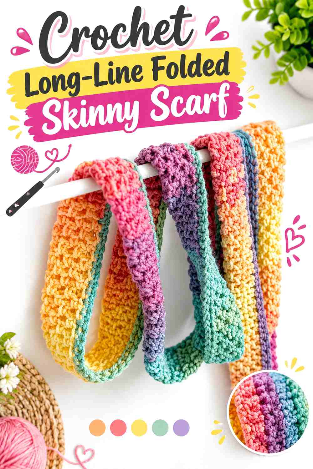 1. Crochet Long Line Folded Skinny Scarf