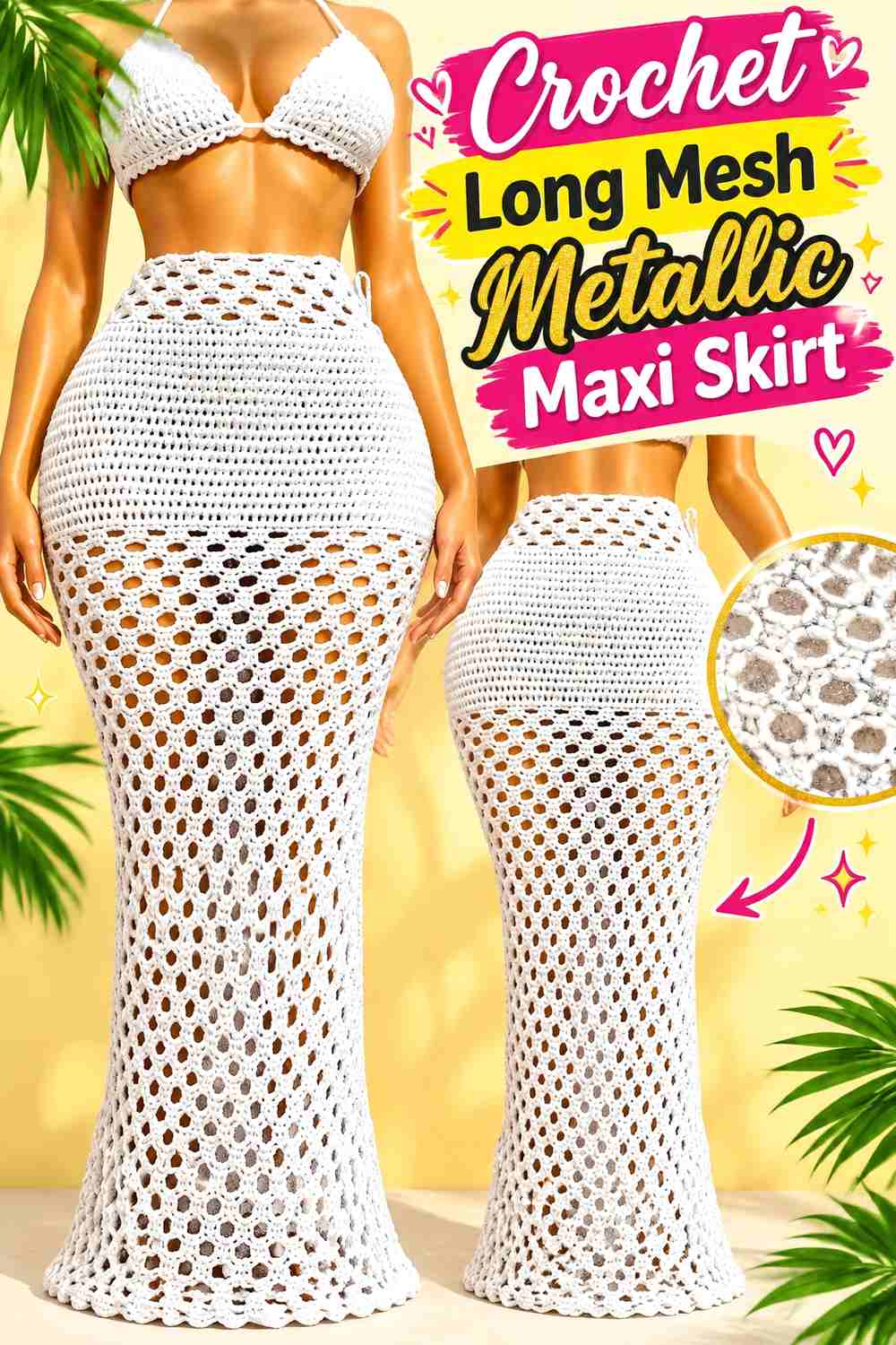 4. Crochet Long Mesh Metallic Maxi Skirt