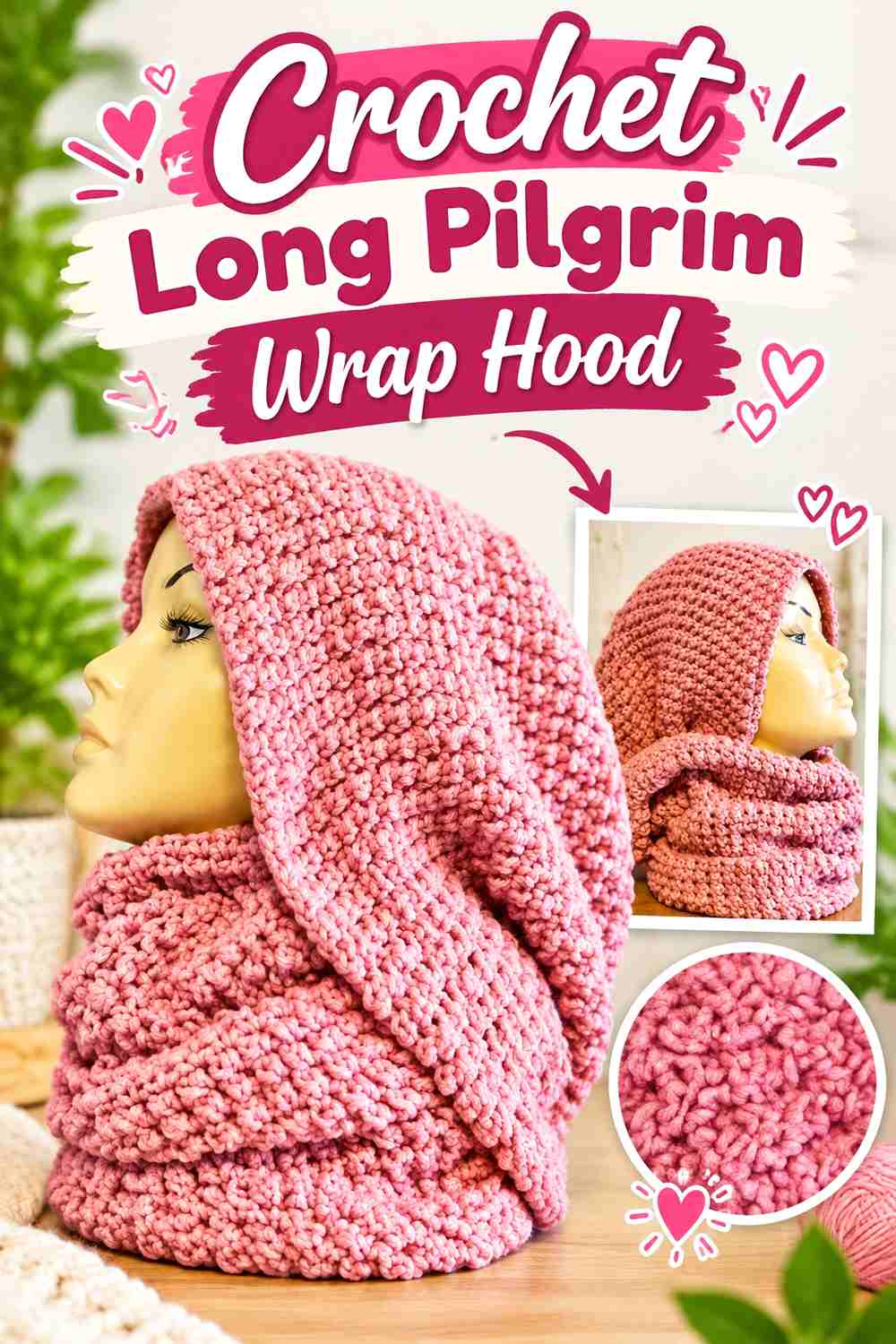 8. Crochet Long Pilgrim Wrap Hood
