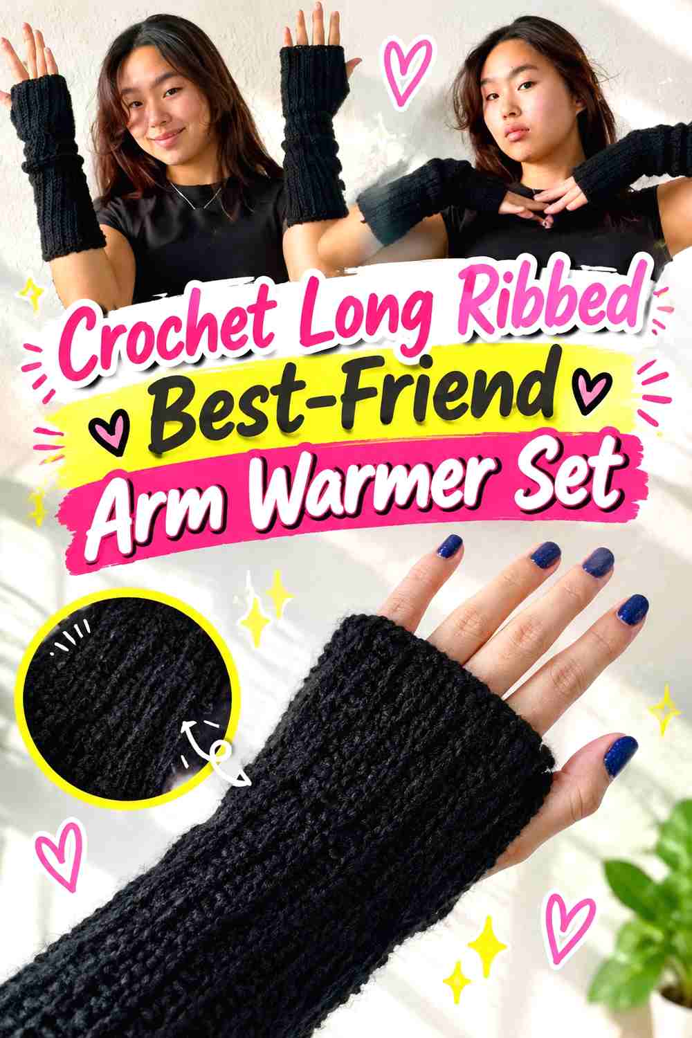 14. Crochet Long Ribbed Best-Friend Arm Warmer Set