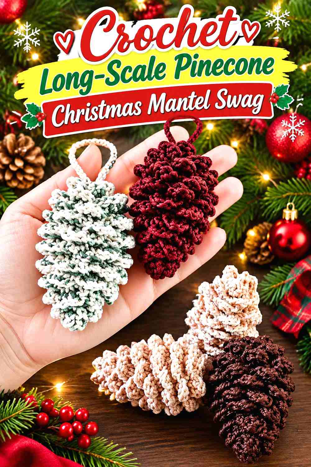 3. Crochet Long-Scale Pinecone Christmas Mantel Swag