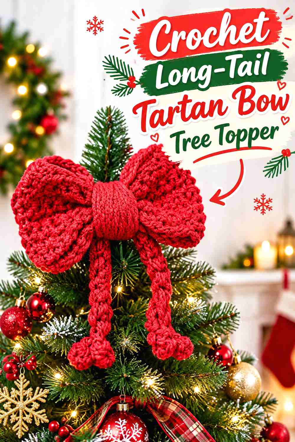 2. Crochet Long-Tail Tartan Bow Tree Topper