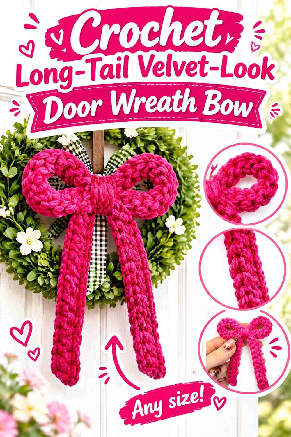 4. Crochet Long-Tail Velvet-Look Door Wreath Bow