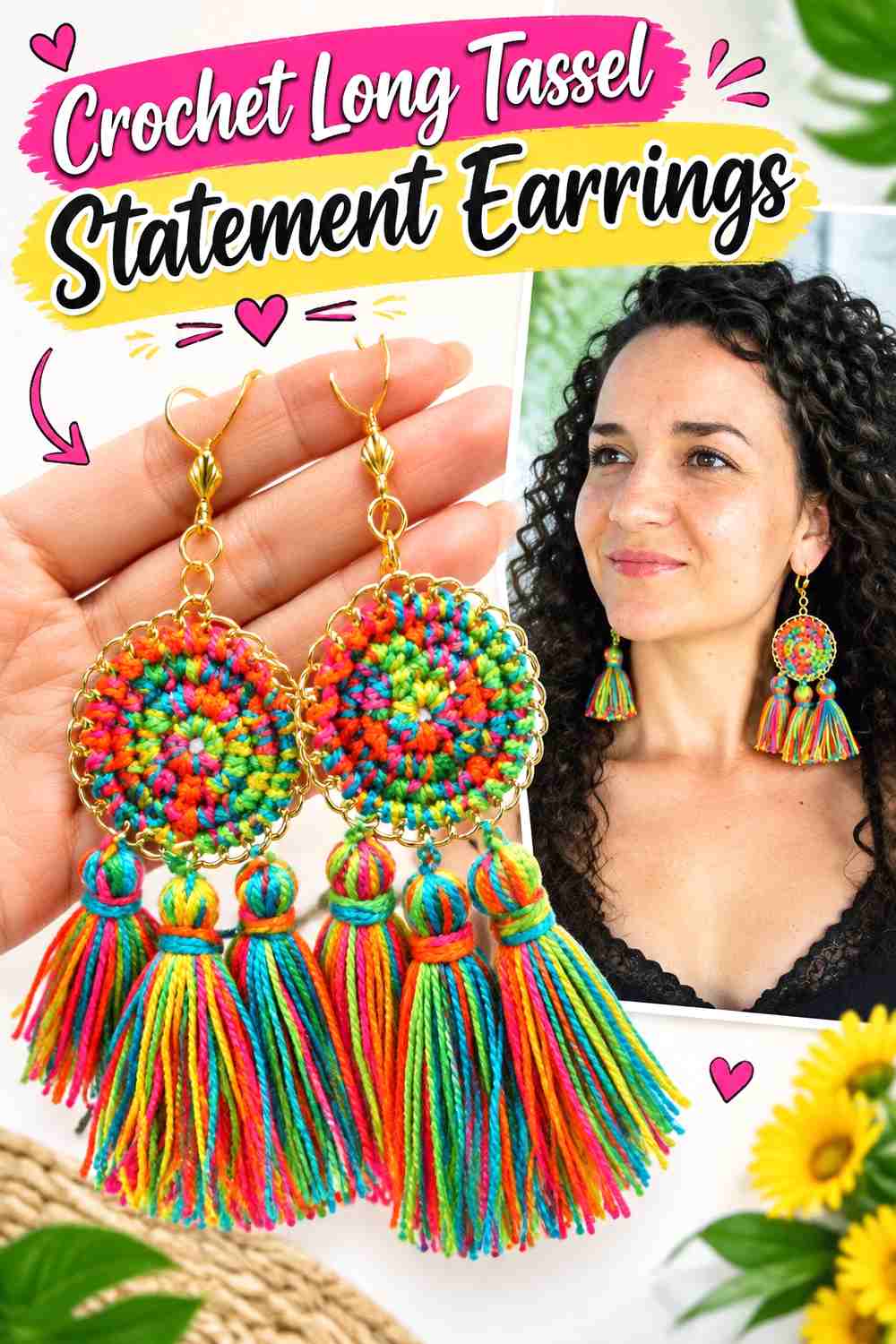 2. Crochet Long Tassel Statement Earrings