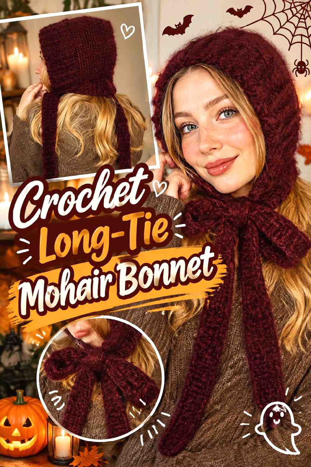 5. Crochet Long Tie Mohair Bonnet