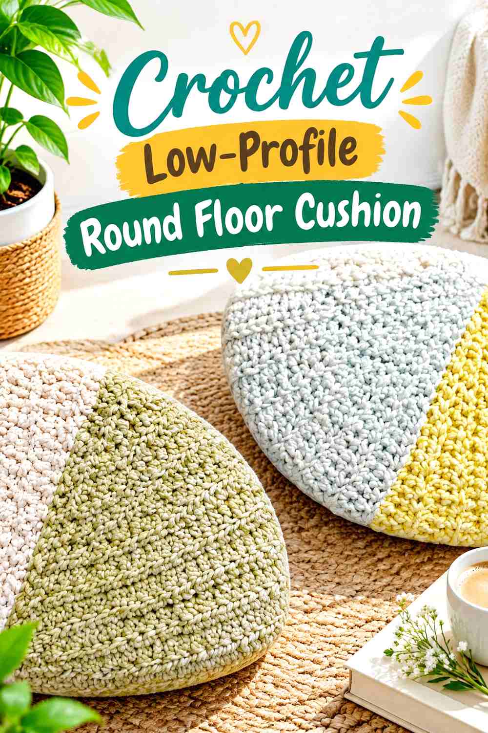 10. Crochet Low-Profile Round Floor Cushion