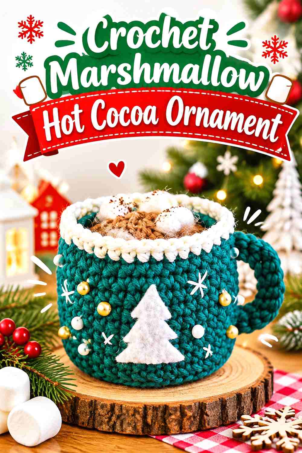 3. Crochet Marshmallow Hot Cocoa Ornament