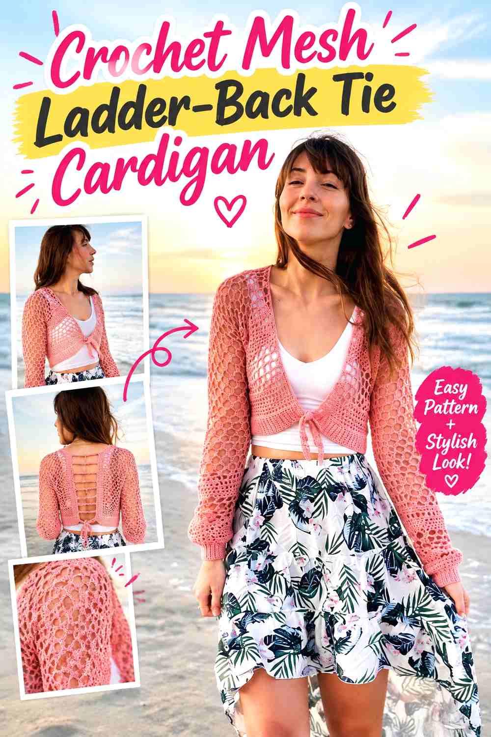 14. Crochet Mesh Ladder-Back Tie Cardigan