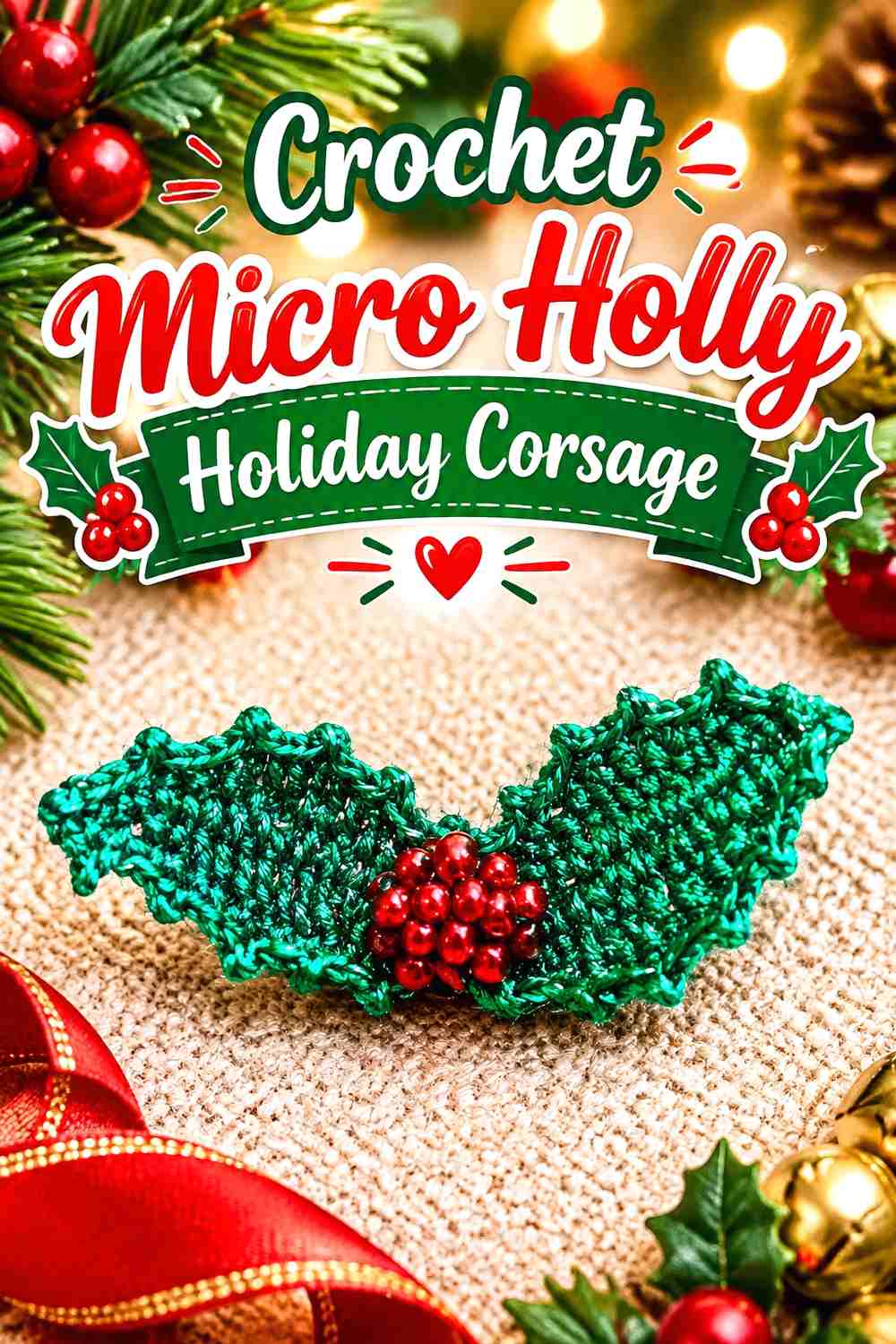 1. Crochet Micro Holly Holiday Corsage