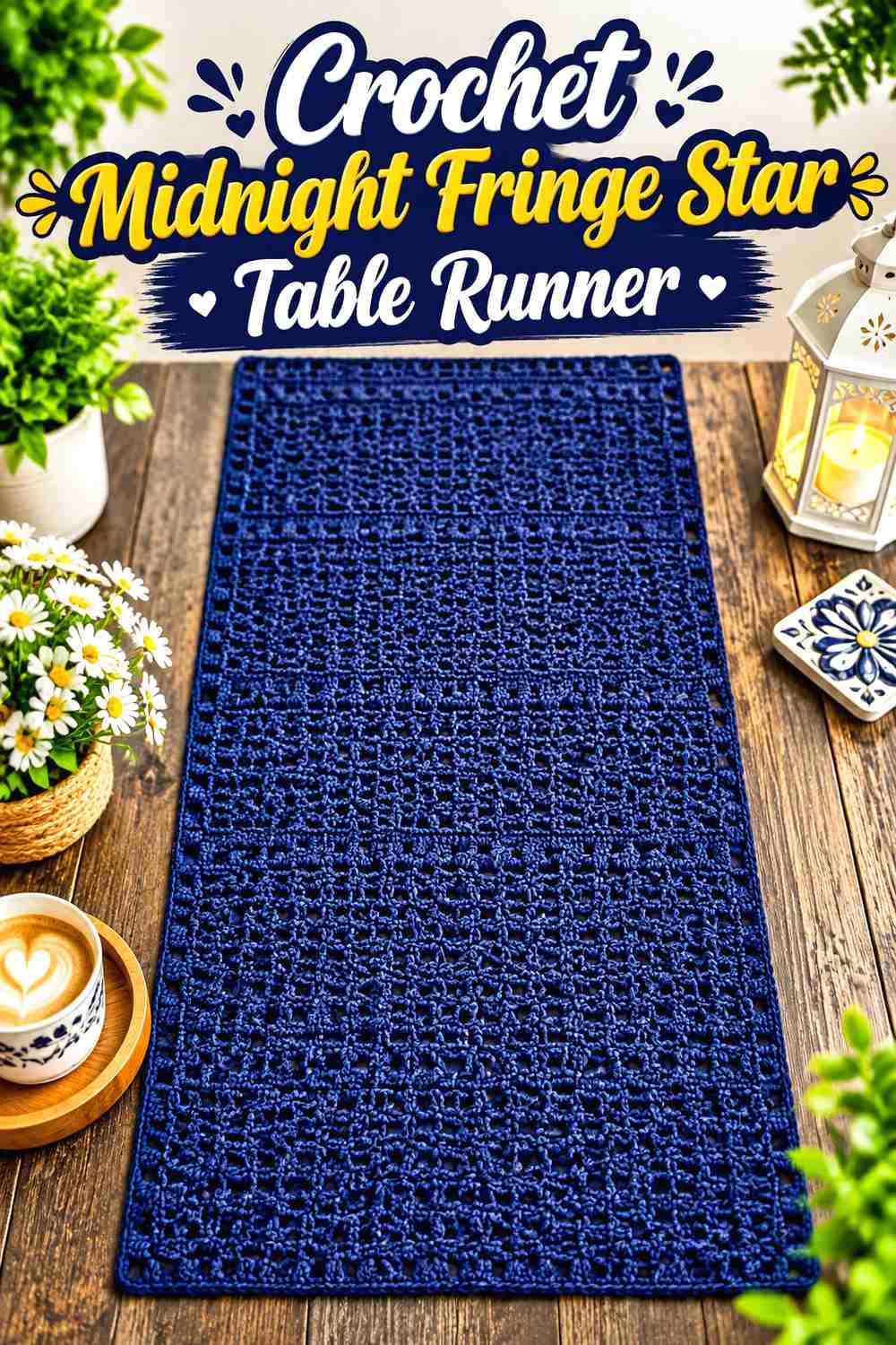 16. Crochet Midnight Fringe Star Table Runner