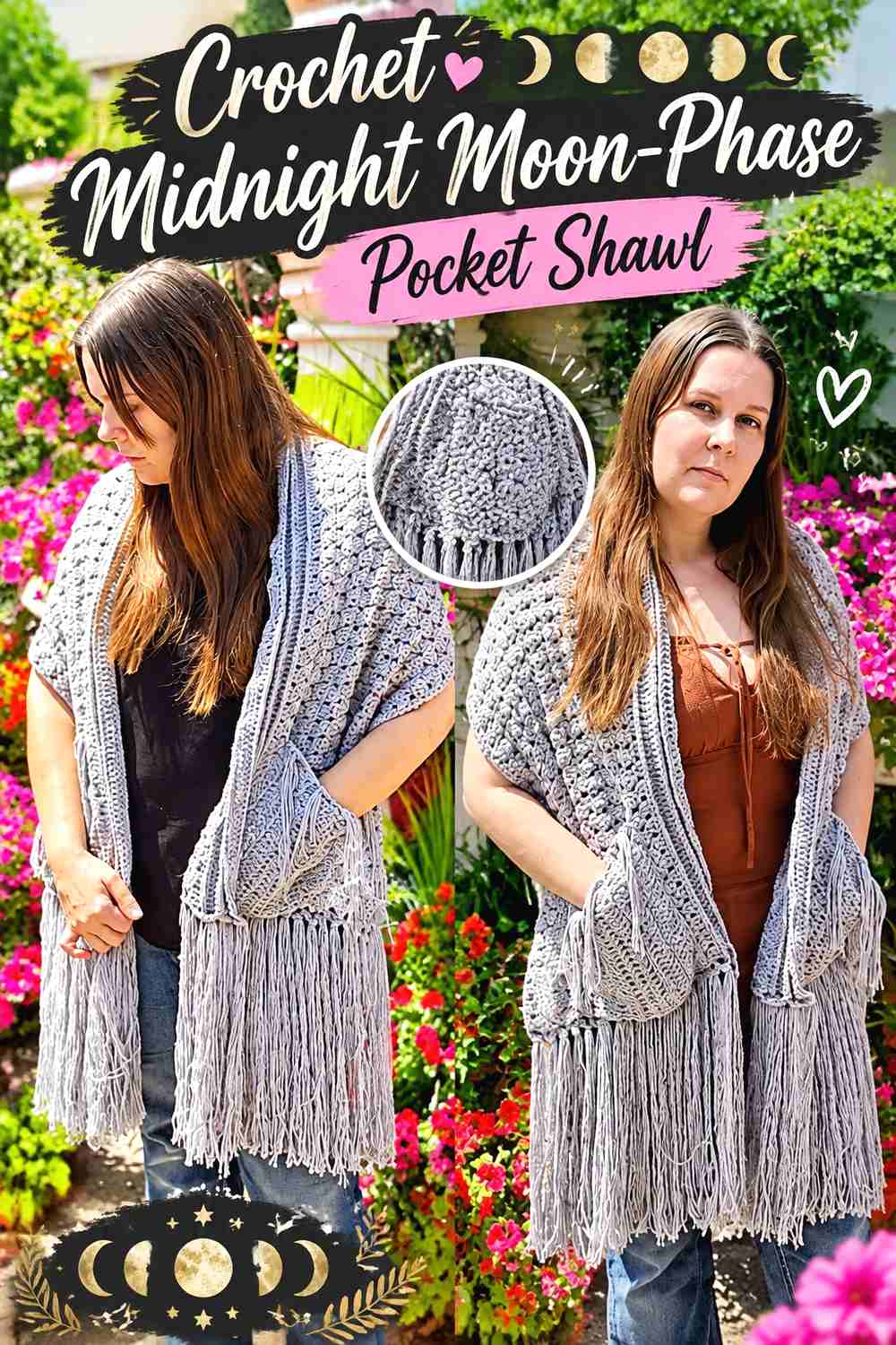 15. Crochet Midnight Moon Phase Pocket Shawl