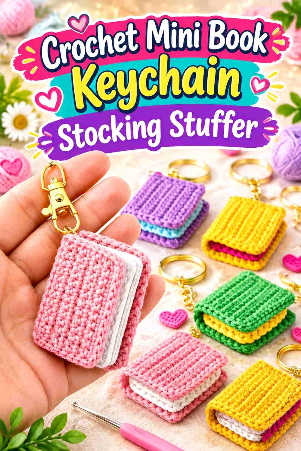 1. Crochet Mini Book Keychain Stocking Stuffer