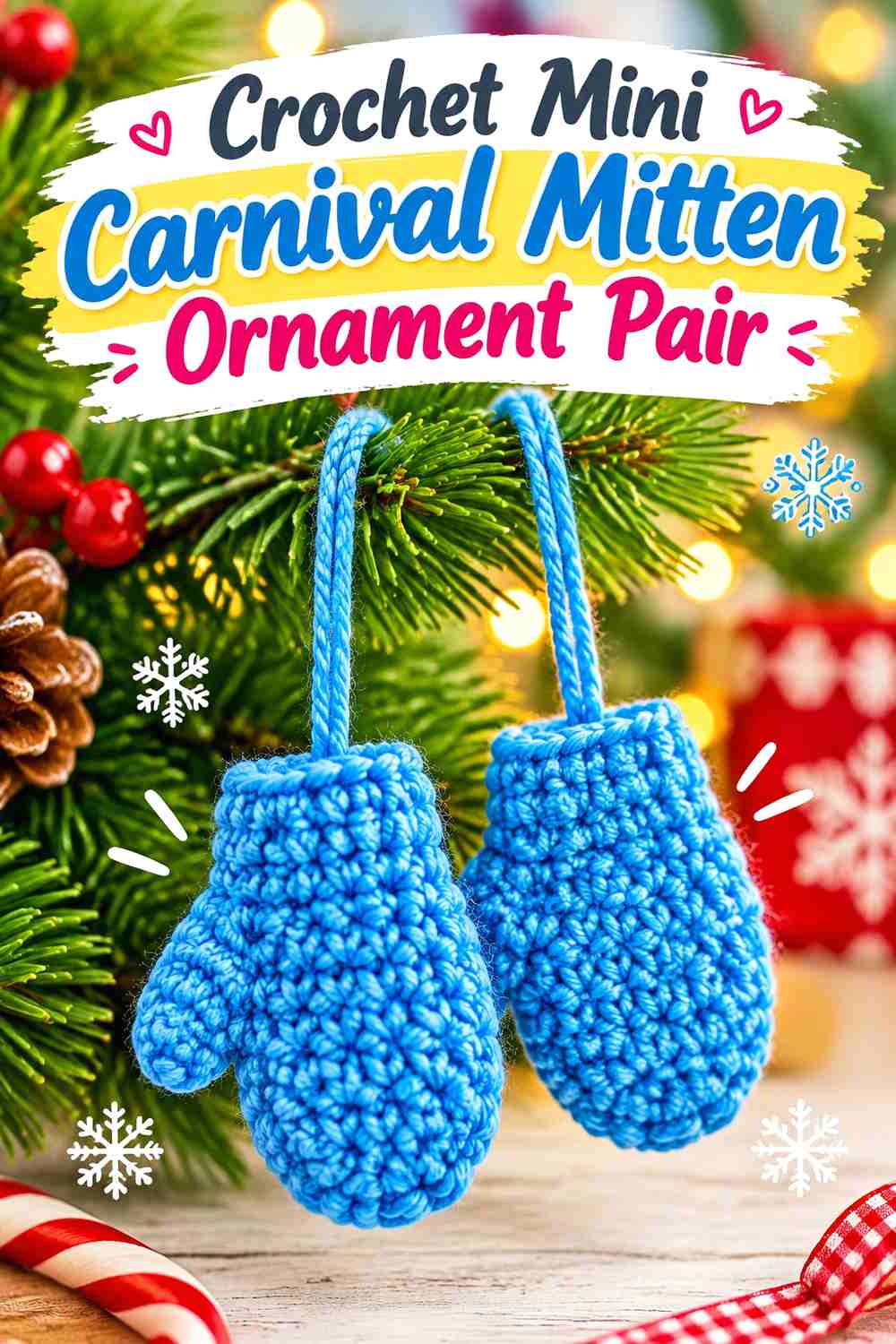 16. Crochet Mini Carnival Mitten Ornament Pair