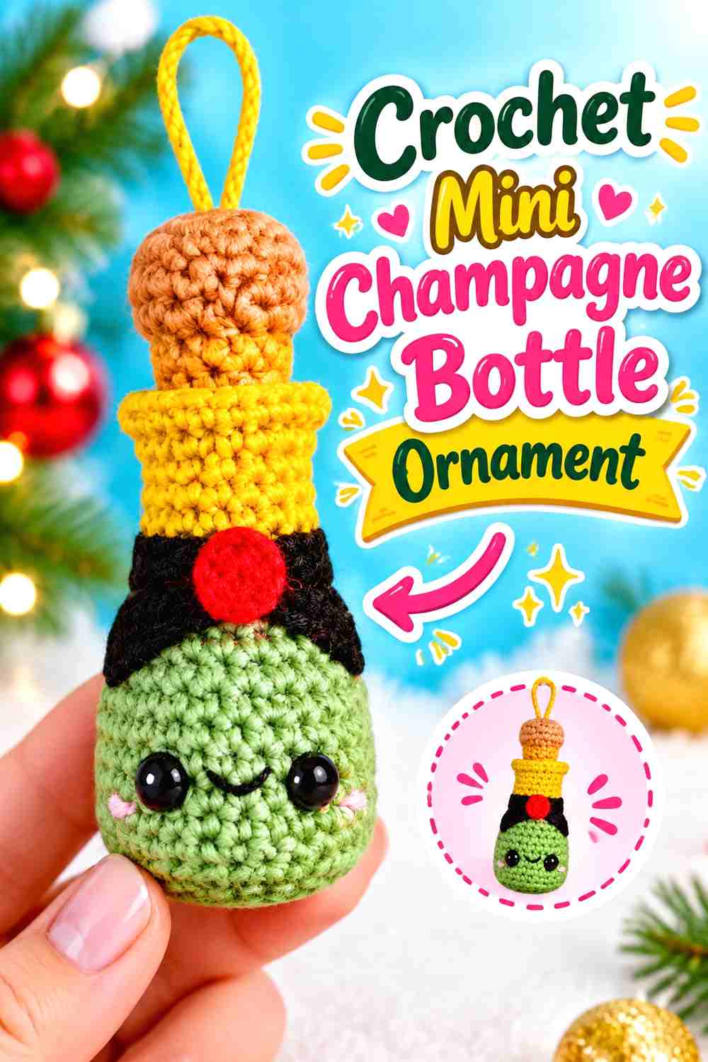 5. Crochet Mini Champagne Bottle Ornament