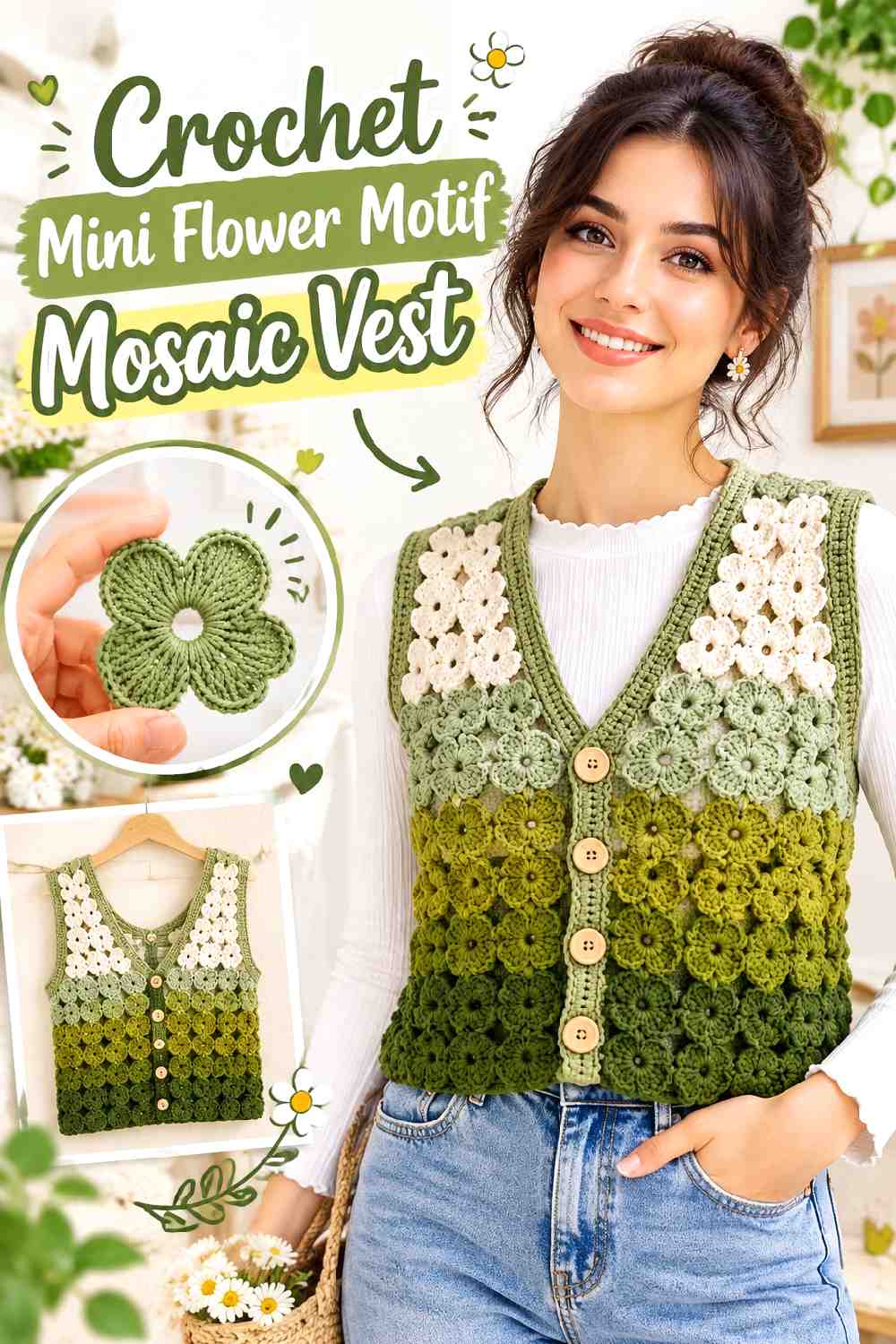 5. Crochet Mini Flower Motif Mosaic Vest