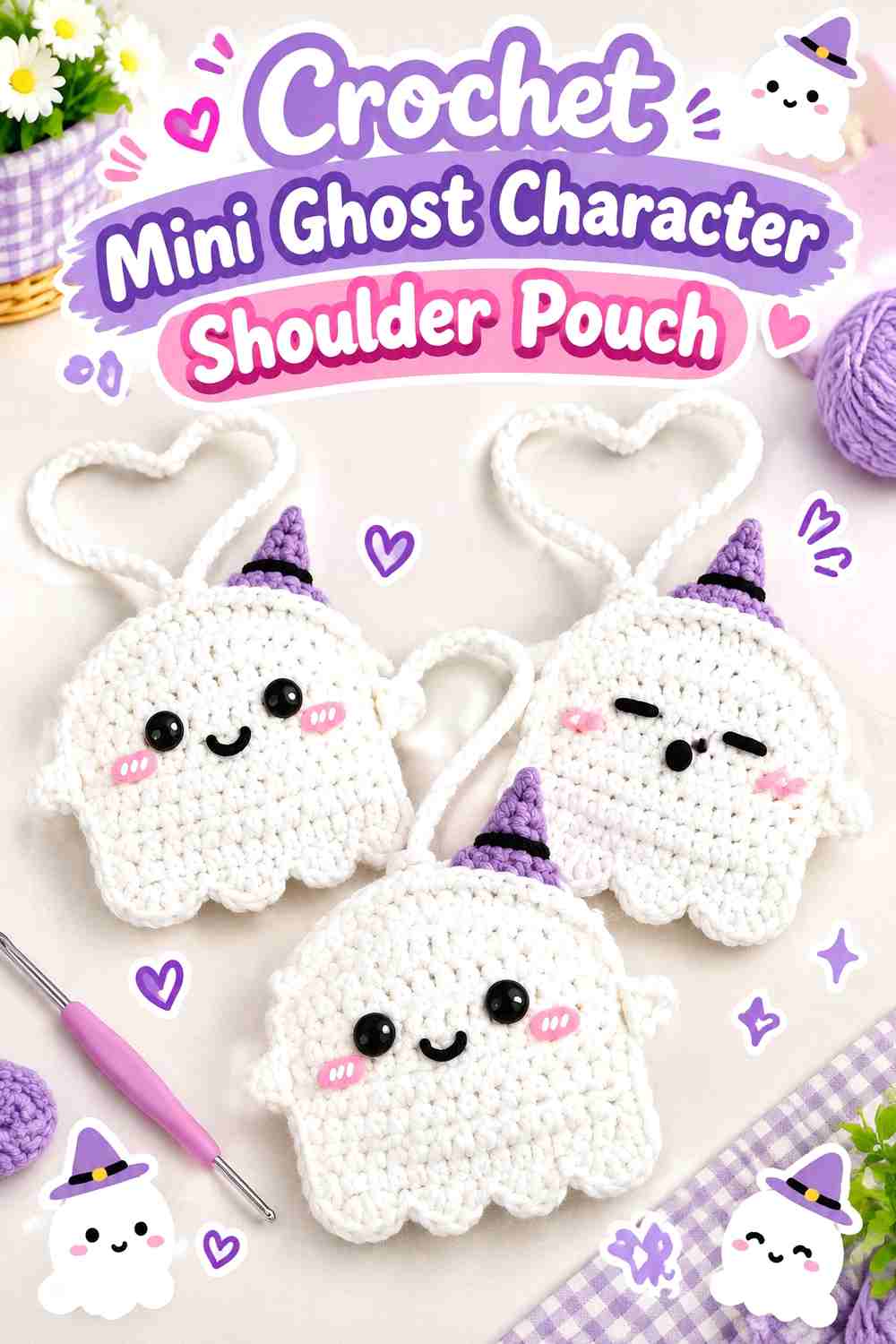 13. Crochet Mini Ghost Character Shoulder Pouch
