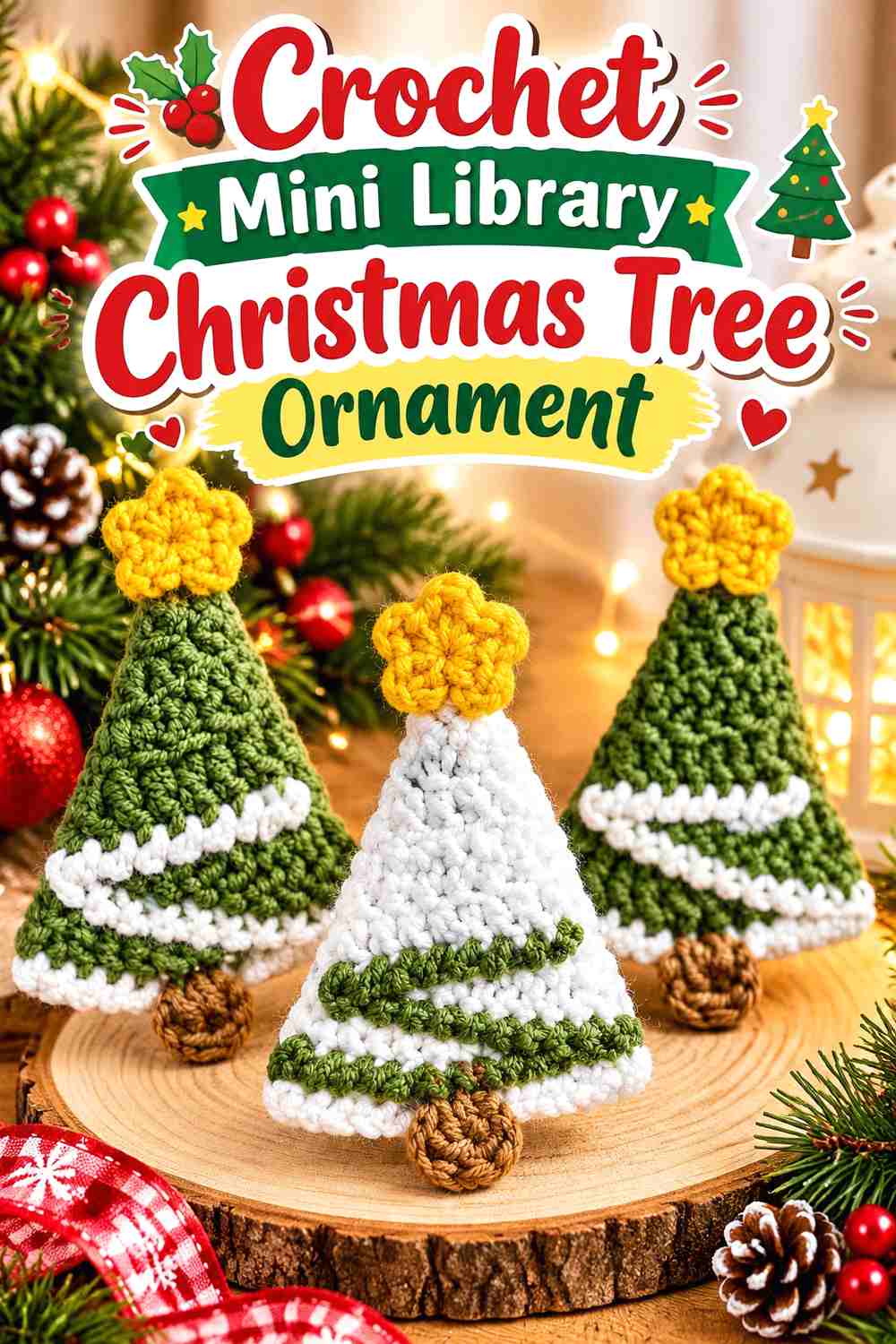 7. Crochet Mini Library Christmas Tree Ornament
