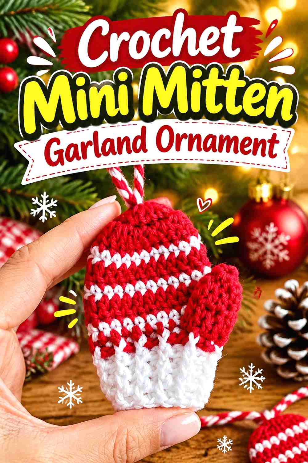 14. Crochet Mini Mitten Garland Ornament